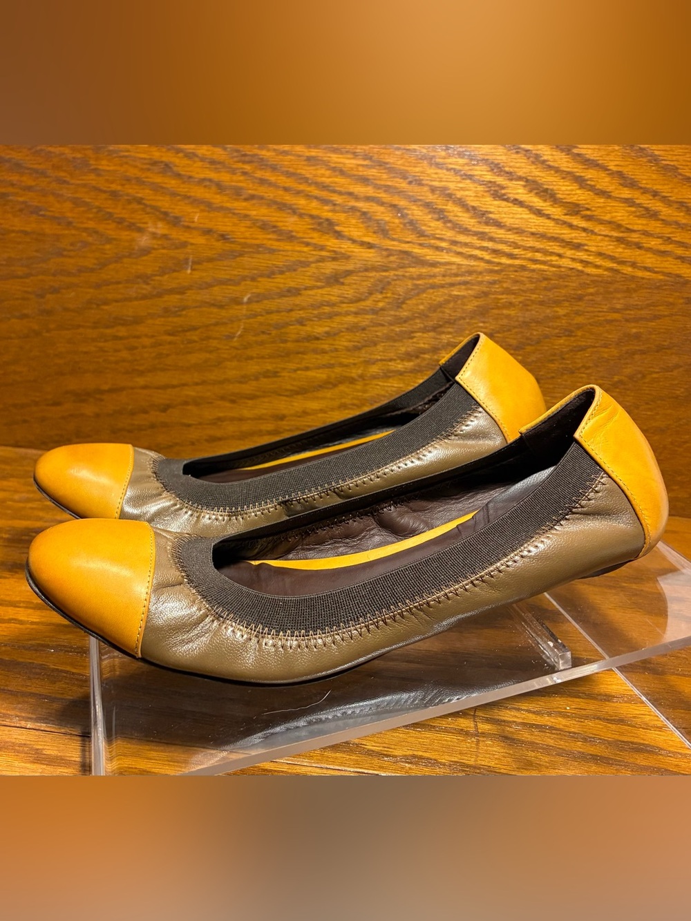Bruno Magli ITALY MADE Cap Toe Ballet Flats Brown Mustard Leather EU 37.5 US 7